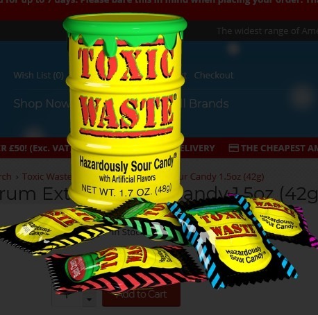 Toxic Waste Yellow Drum Extreme Sour Candy 1.5oz (42g)
