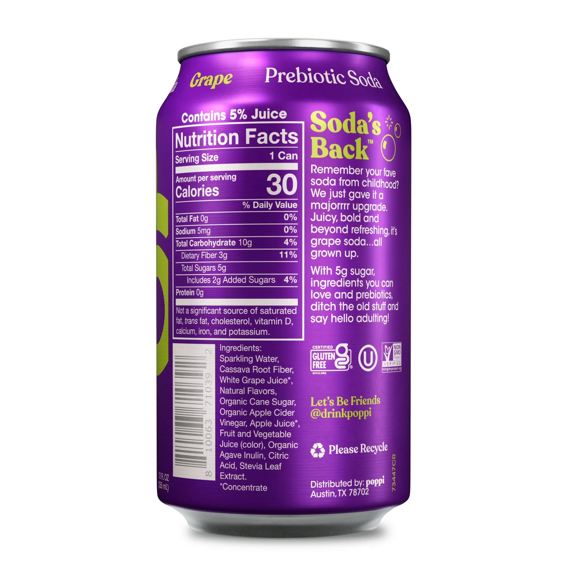 Poppi Grape Prebiotic Soda, 12 oz, 1 Pack Can - Image 6