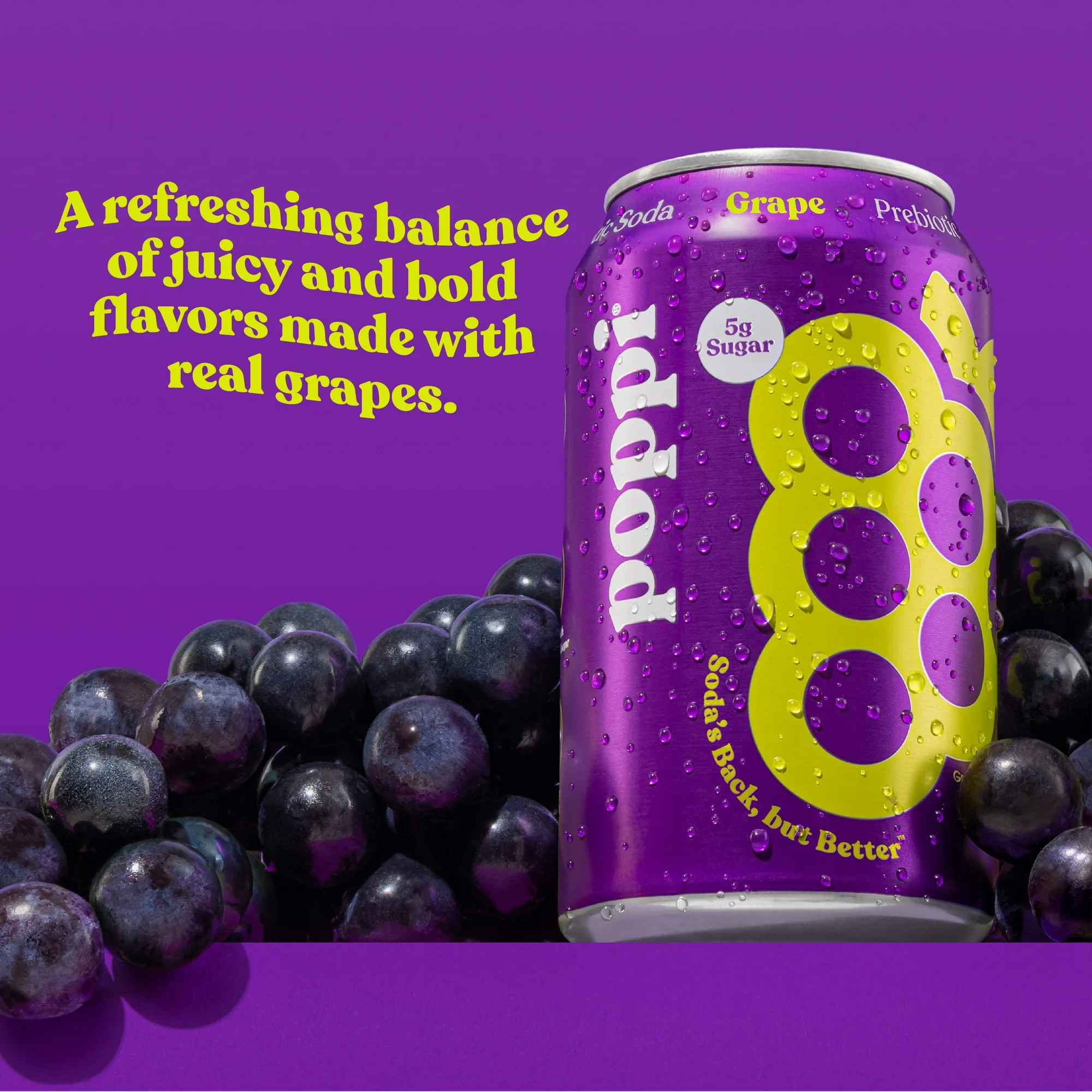Poppi Grape Prebiotic Soda, 12 oz, 1 Pack Can - Image 2